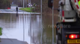 Motorists & pedestrians risk floods in West Yorkshire after Storm Dennis closes a road.
