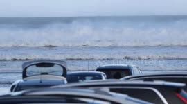 Storm Denis - Big Waves At Beach As Visitors Gather to Watch