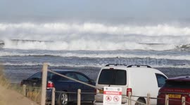 Storm Denis - Impressive Waves at Busy Beach