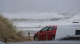 Storm Denis Big Waves Attack Beach As Onlookers Gather To Watch