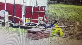 Hilarious footage shows UK man falling face-first into mud over broken wooden fence