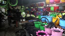 Indonesian vendor reduces landfill waste by converting used tyres into useful everyday products
