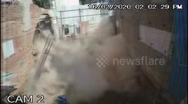 CCTV footage captures moment wall collapses killing one construction worker in India