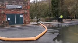 Floodwater in Ironbridge being pumped away from businesses & properties.