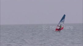 Foiling windsurfers off Sheerness, Kent