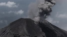 El fuego, big eruption caught by the drone with leting out big plume of ash