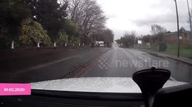 flooded street in Tipton, UK during storm Ciara