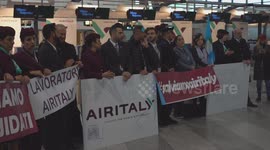 Air Italy employees protest at Milan Malpensa airport