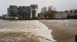 Heavy rain has led to high River levels and localised flooding in Kendal Cumbria