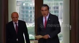 FILE: Former President of Georgia Mikheil Saakashvili welcomes Vano Merabishvili's release