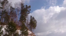 A winter road ( ice road) to the small vilage