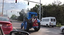 Blue Tractor on the streets of Moldovan Capital