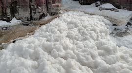 Foam from the Sioux Falls in South Dakota looks like nature's bubble bath