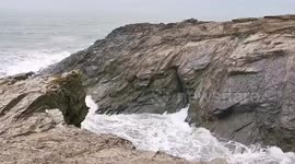 Marine Geyser as wave crashes through the Porth Island blowhole