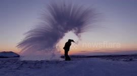 This is what happens when you throw boiling water in the air at -47 degrees Celsius