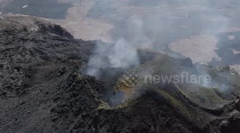Drone flying around crater of Pacaya