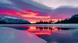 Lenticular clouds look like fire in the sky during Canadian sunrise