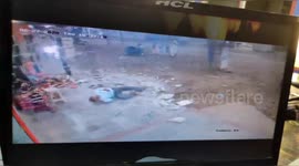 Mirclosly survive man as Dilapidated building slap fell on man head in western India.