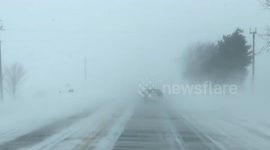 Blizzard conditions in Ontario severely limits visibility during dangerous driving