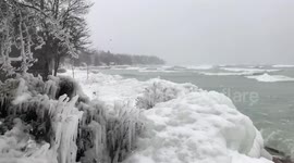 Lake Huron during blizzard