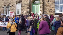Ruth George  speaks at the protest against the closure of goyt valley house nursing home