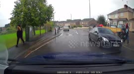 Lady with steamed up windows - near miss on roundabout