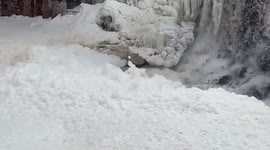 Huge build up of foam on the Big Sioux river in South Dakota