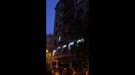 Funny moment during street protests in Barcelona, October 2019