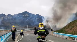 26-tons of fireworks set off after transport truck tips over and catches fire on Chinese highway