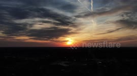 Stunning aerial sunset over Highland Indiana