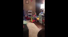 Out of control bouncing toddler falls at the end