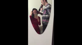 Husband to dry the wife's hair
