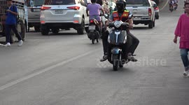 Pet dog collects passengers on motorcycle taxi