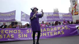 International Women´s Day march takes place in Madrid with feminist traditional chotis music.