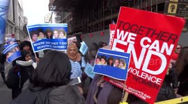 Million Women Rise campaigners against male violence to women are singing Power to the Women in Mayfair on 7 March 2020