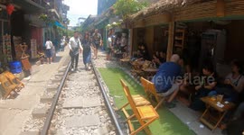 Railway Cafe on the train tracks dubbed 'death rails' in Hanoi city