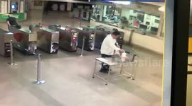 Selfish passenger steals hand sanitiser from train station in Bangkok