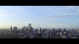 Aerial View of London City At Sunrise, track-left pan-right, facing South 5K