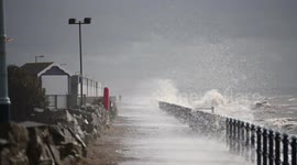Exceptional High tide and large waves at St Annes Beach Huts