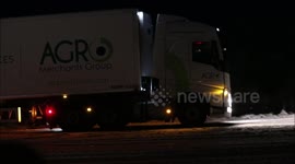 Truck spins out in snow at midnight on Glenshane Pass, Northern Ireland