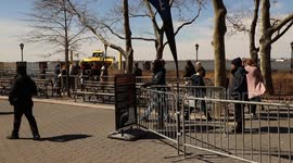 NYC: Ferry passengers queue for Statue of Liberty and Ellis Island amid COVID19 crisis