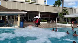 Gusty winds blow bubbles at Montego Beach bubble party!