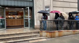 coronavirus long line Trader Joe's  NYC. 4K