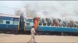 Massive blaze consumes traincar at south Indian station
