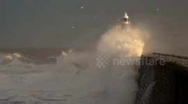 Amazing scene as North Sea waves crash over Tynemouth Pier, UK