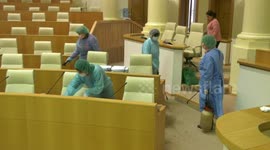 Disinfectant sprayed around Georgian parliament to prevent spread of coronavirus