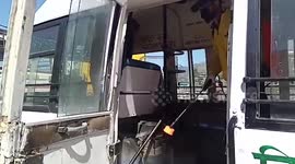 Public buses are being disinfected to stop spread of coronavirus outbreak in northern India
