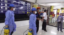 Disinfectant Spray Officers in the Medan City Train Station Area to Prevent Coronavirus