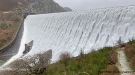 Elan Valley dam in Mid Wales overflowing