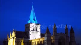 One of England's oldest cathedrals lights spire BLUE in support of NHS